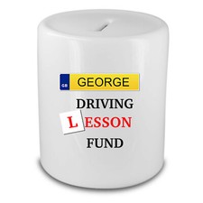 Personalised Driving Lesson Fund Novelty Ceramic Money Box Learning Drive Gift