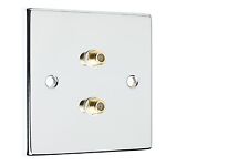Satellite Coax Wall Plate with 2  Easy Fit Type F Connections -Chrome Flat Plate