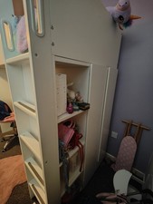Kids Wooden High Sleeper Cabin Bed with Ladder and IKEA Wardrobe