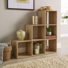 6 Shelf Bookcase Step Style Storage Cube Wooden Display Staircase Sonoma Oak