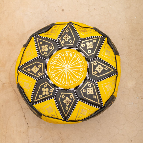 Moroccan leather pouf - leather, brown