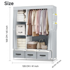 2025 New Portable Wardrobe Large 65 Inch Cabinet with Hanging Shelves 3 Drawer B