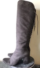 ?NEW Over the Knee Boots Women's Taupe UK5 Faux Suede Thigh High Fleece Fur ?