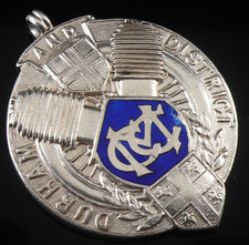 Sterling Silver Enamel Pocket Watch Fob Medal, Durham Motor Cycle Club 1922