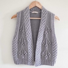 M&S Indigo Cardigan Size 14 Purple Grey Sleeveless Knit Alpaca Wool Waistcoat