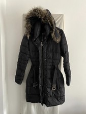 POIVRE BLANC Black Faux Fur Trim Hooded Down Parka Coat Size S