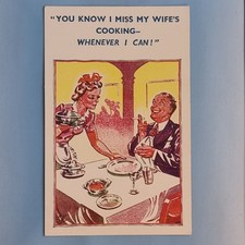 Comic Postcard C1940 Restaurant Waitress Uniform Letchy Smoking Man Wife Cooking