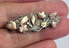 Antique Victorian Edwardian HM 1902 sterling silver & gold memorial brooch pin