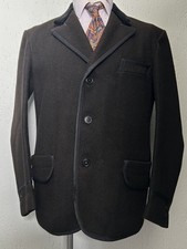Men’s 1920s Brown Stroller Jacket Vintage Bespoke European Peak Lapel Piping 40
