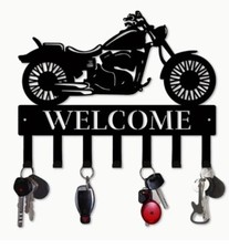 NEW METAL MOTORBIKE  KEY HOOK black rust proof wall mount 7 hanger keys BIKER