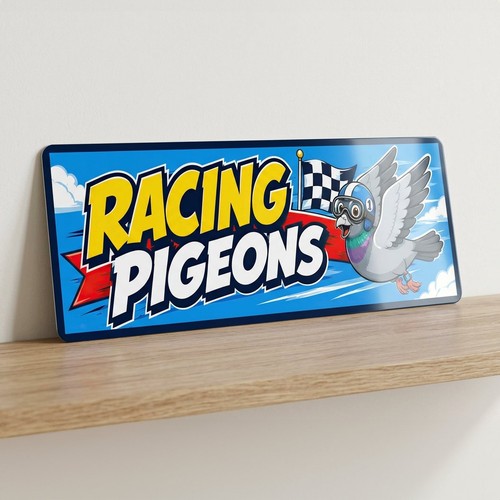 Racing pigeons metal 28cm - metal, sign