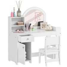 AIYAPLAY Girls Dressing Table with 2-Colour LED Mirror and Stool, White