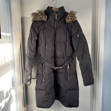 MICHAEL KORS Black Down & Feather Quilted Hooded Coat With Original Belt UK S