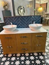 Ex display 1400 wide Louise double vanity unit in clear oak lacquer finish