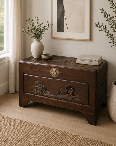 Oriental camphor wood chest - oriental,