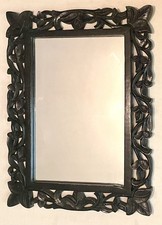 Beautiful Vintage Carved Wooden Ornate Black Frame Mirror 59cm x 44.5cm