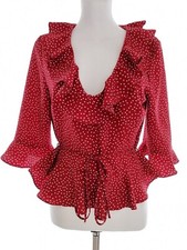 TOPSHOP women's red ruffle blouse - UK 8 - polka dot tie waist frill ditsy