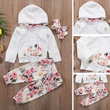 Newborn Baby Girl Clothes Floral Hooded Top Pants Outfits Set Tracksuit Headband