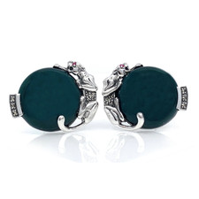 Panther Cufflinks Sterling Silver Set With Green Agate Marcasite And Ruby Eyes
