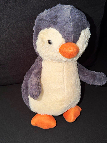 Grey white penguin - grey, plush