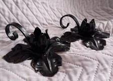 VTG Pair Leaf Autumnal Bedside Candlestick Candle Holders Metal Wee Willy Winky