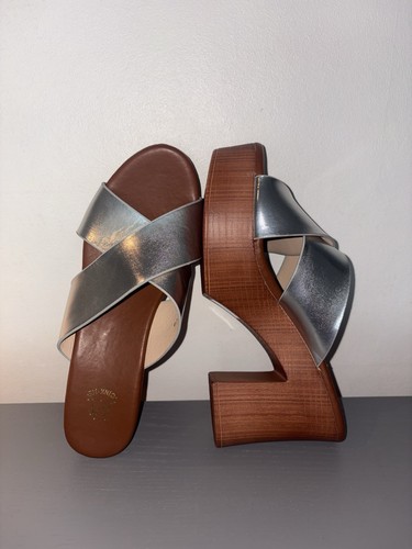 Silver metallic platform mule - metallic,