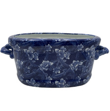 Heavy Vintage Regency Ironstone Blue & White Floral Planter / Foot Bath      B14