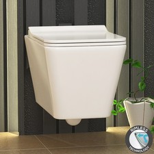 Elena Wall Hung White Square Rimless Toilet Bathroom Pan & Slim Soft Close Seat