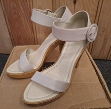 NEXT Womens Cream Beige Leather Strap Sandals Block High Heel UK size 6