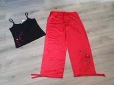 BNWT Vintage La Senza Black & Red Embroidered Chinois Pyjama Set Size 14