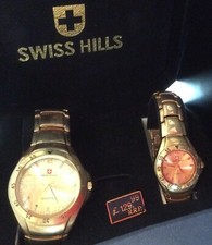Swiss Hills His & Hers Watches.  Quartz.  Gold Colour.  Gift Set