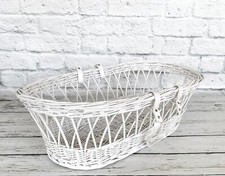 White Wicker Moses Basket with leather look handle 