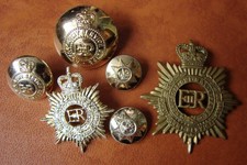 QC Queens Crown Anodised RASC RCT badge & buttons + brass