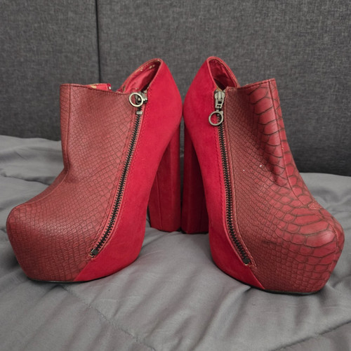 Women red platform ankle - red,