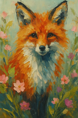 Fox floral painting - fox,