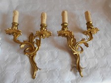 Vintage French Ormalu Bronze wall lamps sconces twin arm pair shabby chic large