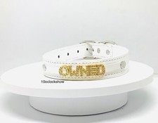 Bdsm white  neck collar custom slave sissy Swingers sub cam girl bondage kit L