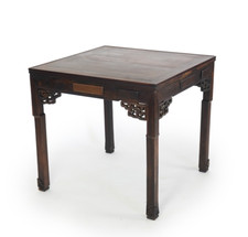 19TH CENTURY CHINESE ANTIQUE HONGMU HARDWOOD SQUARE TABLE WITH DRAWERS ROSEWOOD