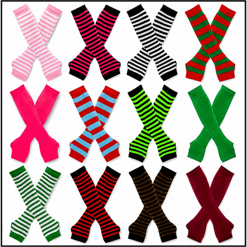 Striped knit long fingerless - striped,