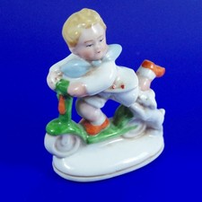 Scooter Boy & Dog Ornament Porcelain 1920s Antique 8cm Kitsch Charming Child