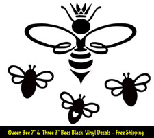 Queen Bee 7" & Three Mini Bees Black Vinyl Decal Car Truck Camper Van Trailer