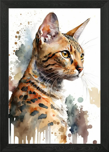 Bengal cat watercolor framed - bengal,
