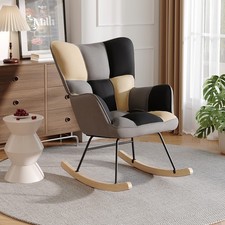 Fabric Upholstered Rocking Chair Leisure Recliner Padded Accent Armchair Rocker