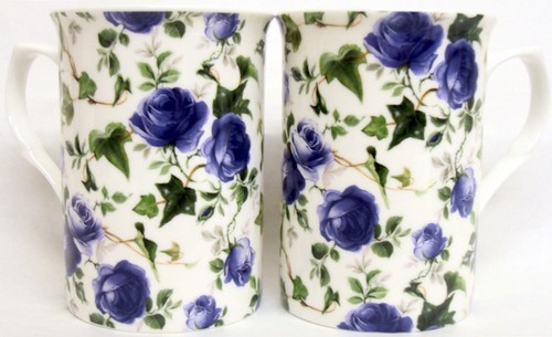 Ivy rose blue mugs - set, fine