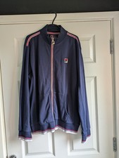 Mens Navy Vintage Fila White Line Track Top In Size Large