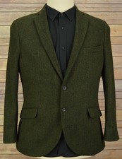Mens Green tweed herringbone blazer 48 regular jacket wool tailored fit coat