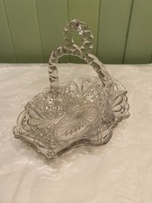 Antique Pressed Glass Basket Bonbon Candy Snacks Server Dish