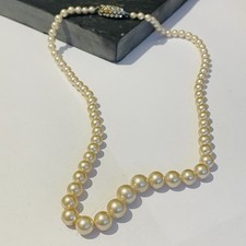 Lotus Imitation Pearl Necklace Single Strand 16 Inch Graduated Beads Formal Retr