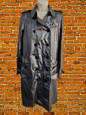 BURBERRY LONDON UK 12 TRENCH COAT PEWTER SILVER DOUBLE BREASTED WOMENS JACKET