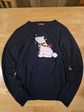 Womens PRIMARK Blue Fluffy Polar Bear Christmas Jumper - Size XS